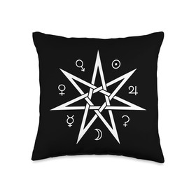 Ritual Moon 7 Pointed Heptagram Fairy Star with Planet Signs Throw Pillow, 16x16, Multicolor