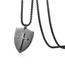 Oidea Men’s Silver Prayer Necklace Black Cross Pendent with 55 cm Silver Chain, Stainless Steel