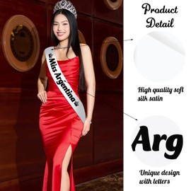 JXYCBZYing White Miss Argentina Sash with Black Printed, Across The Body Pageant Sash, Halloween Costume Cosplay, Overall Best, Beauty Queen Accessories, Gifts, Jokes, Favors