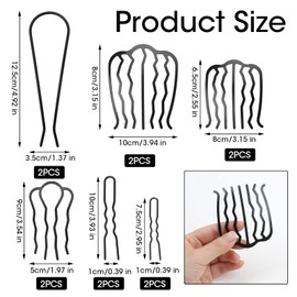12 Pcs Hair Fork Clips, Black U Shape Hair Clips for Women, Alloy Vintage Hair Side Combs Hair Pins Teeth Stick for Bun Updo French Twist Hair Tool Hair Accessories for Women Girl