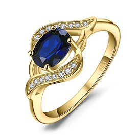 JewelryPalace 1ct Oval Created Blue Sapphire Rings for Women, 14K Yellow Gold Plated 925 Sterling Silver Ring for Girl, Gemstone Jewelry Sets Promise Rings 9.5