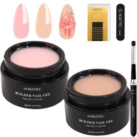 Aokitec Builder Nail Gel Kit - Pink Nudes Builder Hard Gel with 100pcs Nail Forms & Brush for Precise Application, Biab for Extension & Repair & French Manicure, Gift for Enthusiasts Student Salon