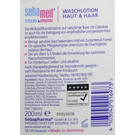 Sebamed Baby & Kind Waschlotion Haut & Haar mit Calendula 200 ml, reinigt sensible Kinderhaut besonders mild, auch bei zu Reizungen neigender Haut