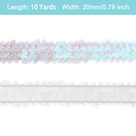 uxcell 10 Yards 0.8 Inch Elastic Sequins Trim Stretch Flat Sequin Paillette Fabric Ribbon Trim Strip for Crafts Sewing Costume Dress, Metallic White