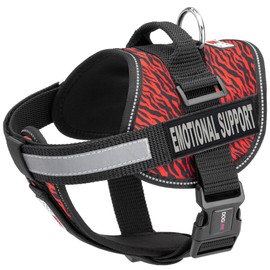 Dogline Unimax Dog Harness Vest with Emotional Support Patches Reflective, Adjustable Straps, Breathable Neoprene for Medical, Service, Identification and Training Dogs Girth 22 to 30" Zebra Red