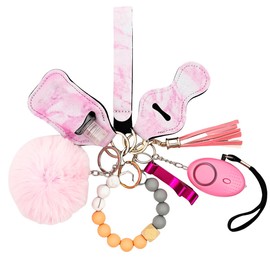 Safety Keychain Set for Women, 9 Pcs Safety Keychain Accessories, Self Defense Keychain Set for Girls with Safe Sound Personal Alarm, Bottle Opener, Lipstick Holder and Bracelet