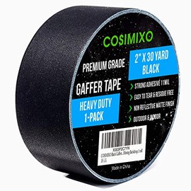 COSIMIXO - Cinta negra de 30 m x 2 pulgadas, impermeable, sin residuos, no reflectante, fácil de rasgar, cinta de escenario mate para fotografía, fondo de filmación, 1 rollo