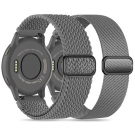 2 Pack Nylon Bands Compatible With Garmin Vivoactive 6/5/Forerunner 165/55/645/245 Music Watch Band, 20mm Soft Elastic Nylon Bands Replacement for Garmin Venu/Venu Sq/Venu Sq 2/Vivoactive 3 Women Men