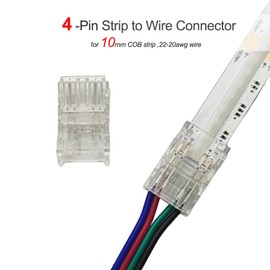 Biantie La 4-Pin LED Strip Connector for COB RGB LED Strip Lights, 10mm Solderless Quick Connect Clips, Wire to Strip Light Adapter, No Solder LED Strip Joiner (10 Pack)
