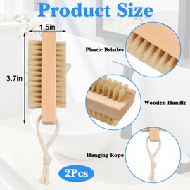 2Pcs Wooden Nail Brush for Cleaning Fingernails Two-Sided Wooden Fingernail Nail Scrubber Brush with Hanging Rope for Deep Cleaning Under Nails Fingernails Toes Nail Art and Industrial Repair Job