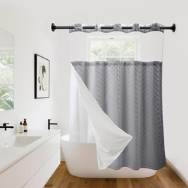 Hookless Shower Curtain with Snap in Liner 71" x 74" Double-Layer Waterproof Polyester Shower Curtain for Bathroom or Hotel Use,Removable Liner,Magnetic Hem,Large Rings,Machine Washable,Grey