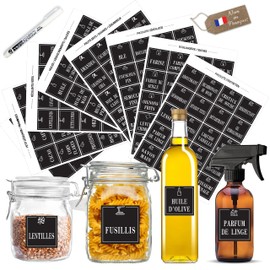 Kistayle 160 Pantry Sticker Labels | Household Product | 5 x 5 cm | Water Resistant | In French | Labels for Kitchen Jars
