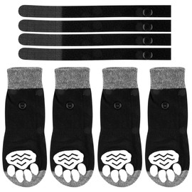 Thyonta 4 Pcs Adjustable Anti-Slip Dog Socks with Rubber Soles Waterproof Pet Socks Comfortable and Breathable Cotton Material Easy to Wear for Dogs and Cats Prevent Scratch Carpets Sofas