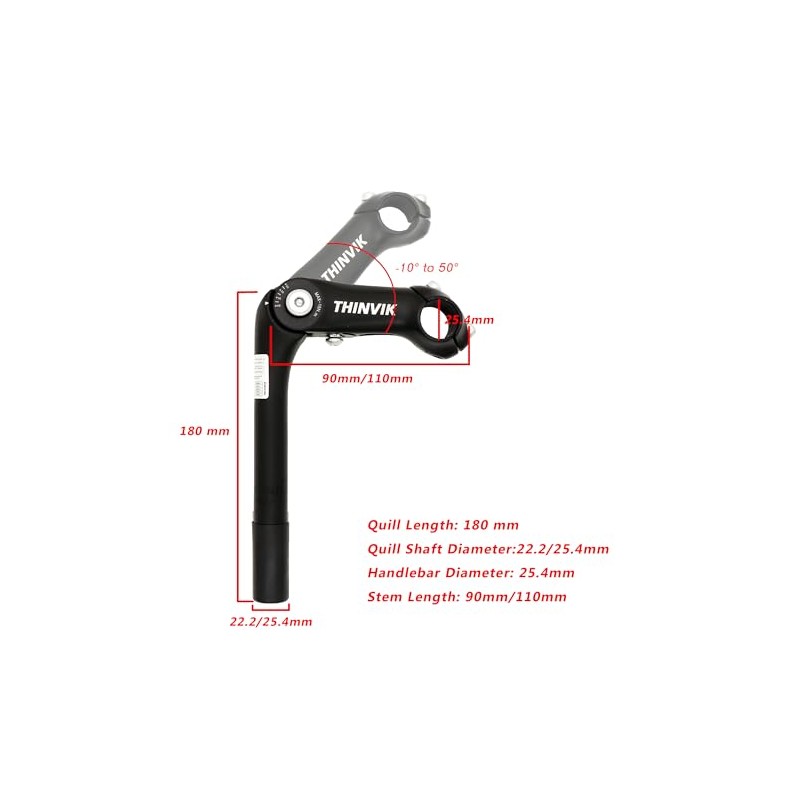 Thinvik Bike Quill Stem, 25.4mm Quill Shaft Diameter, Angle Adjustable