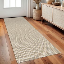 Ivissy Braided Runner Rug 2x5 Ft Washable Runners for Hallways Kitchen Runner Rug with Rubber Backing Cotton Entryway Runner Indoor, Woven Floor Carpet for Hall Kitchen Bedroom, Beige/White