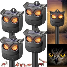 4 Pack Solar Owl Animal Repeller Outdoor for Raccoon, Deer & Squirrel Cat, Night-Only Breathing Mode Light Deterrent, Mini Hanging Predator Scare Device, Waterproof for Garden Yard Tree Shed