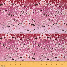Cherry Blossoms Reupholstery Fabric 1 Yard Japanese Style Upholstery Fabric for Sakura Flower Fabric by The Yard Gradient Pink Decorative Waterproof Outdoor Fabric for Chairs