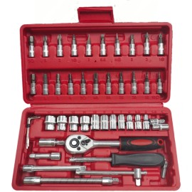 46pcs Multi-Functional Metric Drive Socket Wrench Set Hand Red Hard Case DIY Auto Repair Tool Kit Ratchet Extensionscolor: 46 PCS Repair Tool-Black, type: Hand Tool Kits-red