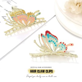 Bartosi Butterfly Hair Claw Clips for Women Large Butterfly Hair Clips Non-Slip Hair Jaw Clips Metal Hair Claws Big Butterfly Clips Cute Hair Clip Strong Hold Claw Hair Clip Hair Clamp Hair Accessories for Girls (Pack of 2)