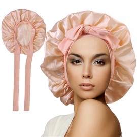 Single Layer Hair Bonnet for Sleeping,Silk Bonnet for Sleeping Women,Satin Bonnet with Tie Band,Sleeping Bonnets for Women,All Night Silk Bonnet Champagne