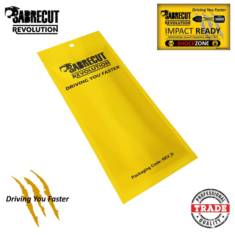 5 x SabreCut SCRSQ2152_5 152mm SQ2 Square Magnetic Impact Screwdriver