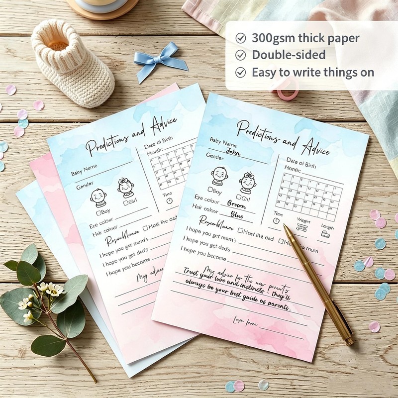 20pcs Gender Reveal Games Baby Prediction Cards Decorations Blue Pink