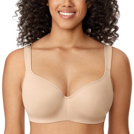 DELIMIRA Women's Balconette Bra Plus Size Full Coverage Tshirt Seamless Underwire Bras Back Smoothing Beige 38DD