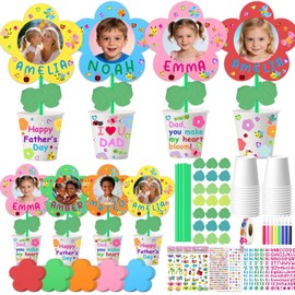 24 Packs Father's Day Craft Kit, Make Your Own Flowers Pot Craft Kit, Flower Picture Frames for Spring Crafts and Father's Day, Fun Spring Activities for Father's Day Gift