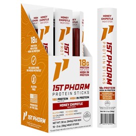 1st Phorm Meat Sticks, Honey Chipotle Protein Snacks, 18g Protein Per Serving, Pork & Beef Sticks, Healthy Snacks On The Go, Gluten Free, Low Carb, Low Sugar, No Added MSG or Nitrates, 15 Count