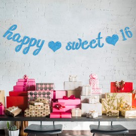 Blue Glitter Happy Sweet 16 Banner-Happy 16th Birthday/Anniversary Party Supplies - Time to Adult Birthday/Anniversary Party Decoration