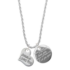 Delight Jewelry Silvertone Large Jesus Loves You Heart I Knew You, I Set You Apart Charm Necklace, 20"+3"