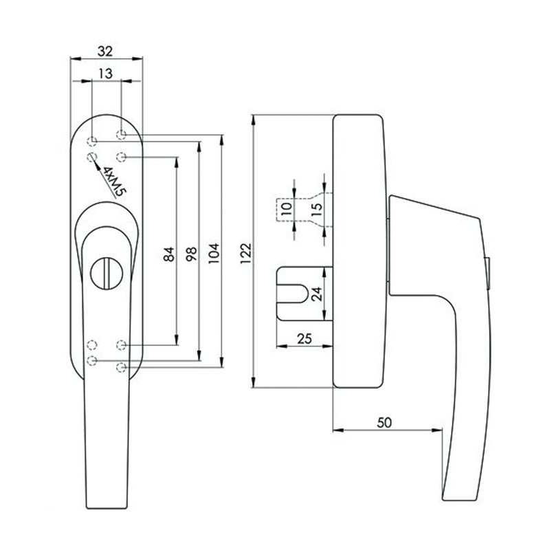 Roto Siegenia Si Aubi Alu500 Aluminium Tilt Turn Window Handle