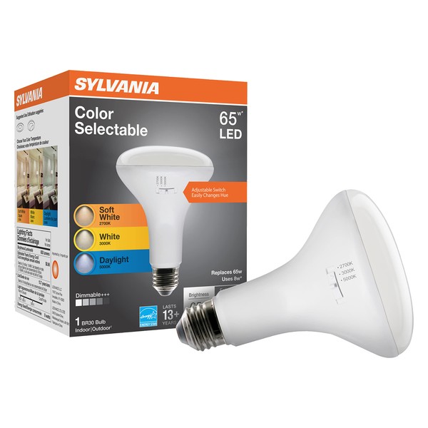 Sylvania LED BR30 Light Bulb, 65W = 8W, 3 CCT Select (2700K / 3000K / 5000K), 13 Year, Dimmable, 650 Lumens, Energy Star - 1 Pack (41382)