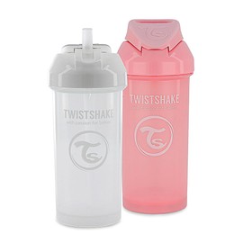 Twistshake 2 x Baby Drinking Cups with Straw, 360 ml, Leak-Proof Drinking Bottle, Straw Cup, BPA-Free, Training Cup for Children, White Pink