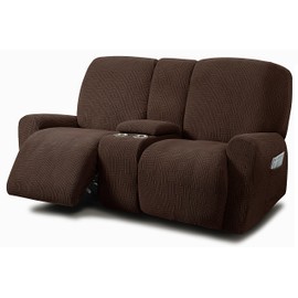 ULTICOR Jacquard Design Reclining Loveseat with Middle Console Slipcover, 8-Piece Stretch Sofa Covers, 2 seat Loveseat Recliner Cover, Washable (Style 4) (Chocolate)