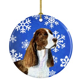 Caroline's Treasures SS4651-CO1 Springer Spaniel Winter Snowflakes Holiday Ceramic Ornament, 3 in, Multicolor