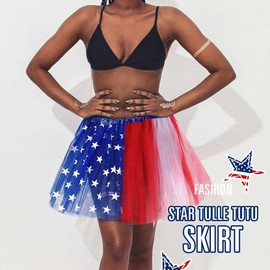 REETAN Women's Tutu Star Tulle Tutu Skirt 4th of July Layered Tutu Skirt Fashion Tutus Costume for Women and Girls (A)
