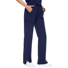 FABRACK Women's Scrub Pants - 7 Pockets Medical Straight Leg Pants Workwear Drawstring Cargo Scrubs, S-XXL(Navy Blue, X-Large)
