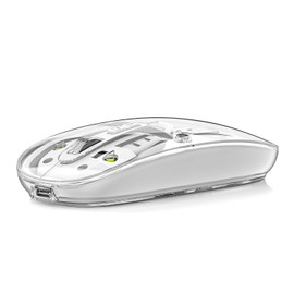 Uiosmuph Uiosmuph Bluetooth Mouse Wireless, Tri-Mode (BT5.1/5.1+USB), USB C Rechargeable, Quiet Click, Transparent Cover, Battery Level Visible, for Laptop/Mac/iPad - White