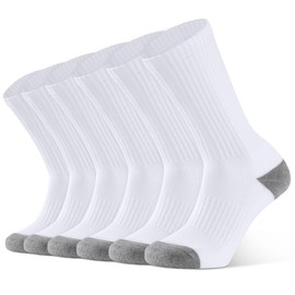Closemate 6 Pairs Mens Cushion Crew Calf Socks Moisture Wicking Athletic Cotton Socks for Sport Training Work (6White, Size L)