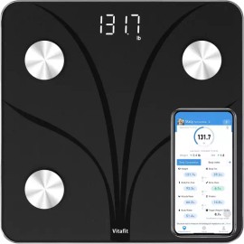 VitaFit 비타핏 스마트 욕실 체중계 2001년부터 전문 공장 앱 싱크 13 체성분 분석기 BMI 체지방 및 근육 400파운드 VitaFit Smart Bathroom Scale with 13 Body Composition Analyzer, BMI, Body Fat & Muscle Mass, 400lb Capacity, Bluetooth App Sync Since 2001 Professional Factory [Black]