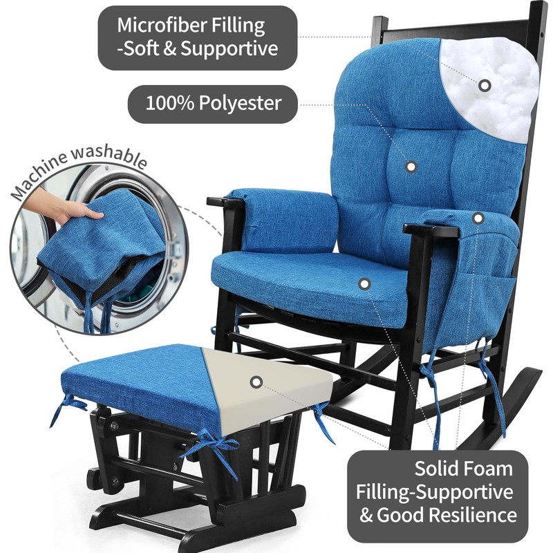 BUYUE Glider Rocker Replacement Cushion 5 PCS with Ties, Linen