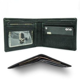 LUXE LEVIOSA Real Leather Bifold Wallet for Men's Slim Minimalist Top Grain Genuine Leather RFID Blocking Stylish & Thin, Crazy Horse, Black