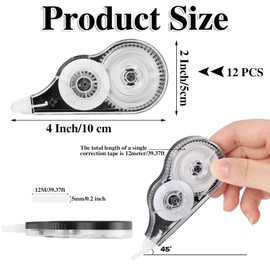 Lanjue Lanjue 12 Stück Mini Korrekturroller, 12 m x 5 mm Korrekturmaus mit Schutzkappe, Korrekturbänder Korrigieren Roller für Büro Schulsachen (Schwarz)
