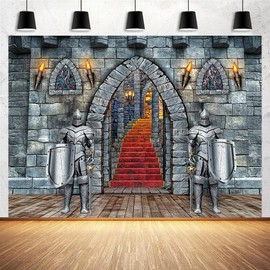 7x5ftMedieval Knight Party Backdrop Gothic Castle Grey Stone Wall Banners Decorations Knight Princess Themed Party Banner Decoration for Birthday Photo Booth Props