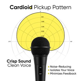 Bowens Wired Dynamic Microphone - Vocal Mic with 15ft Cable and 1/4-Inch to 3.5mm Adapter, Cardioid Karaoke Microphone for Singing, DJ, PA System, Podcasting, Public Speaking Microfono