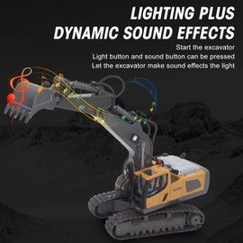 Srliya 2.4G RC Excavator Toy Rotating Full Functional Lighting Music Alloy Construction Tractor