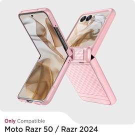 Miimall for Razr 2024 Case with Hinge Protection, Built-in Screen Protector, Anti-Slip Stylish Texture, Slim Dropproof Protective Cover for Moto Razr 50 (Pink)