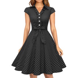 Wedtrend Women's 1950s Retro Rockabilly Dress Cap Sleeve Vintage Swing Dress WTP10007BlackWhiteDotM