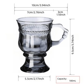 Vintage Irish Coffee Mugs, Crystal Clear Irish Coffee Glass with Handle, Footed Stem Base, Heat Resistant, Heavy Duty Cups for Hot Chocolate, Tea, Coffee, 4pcs gray